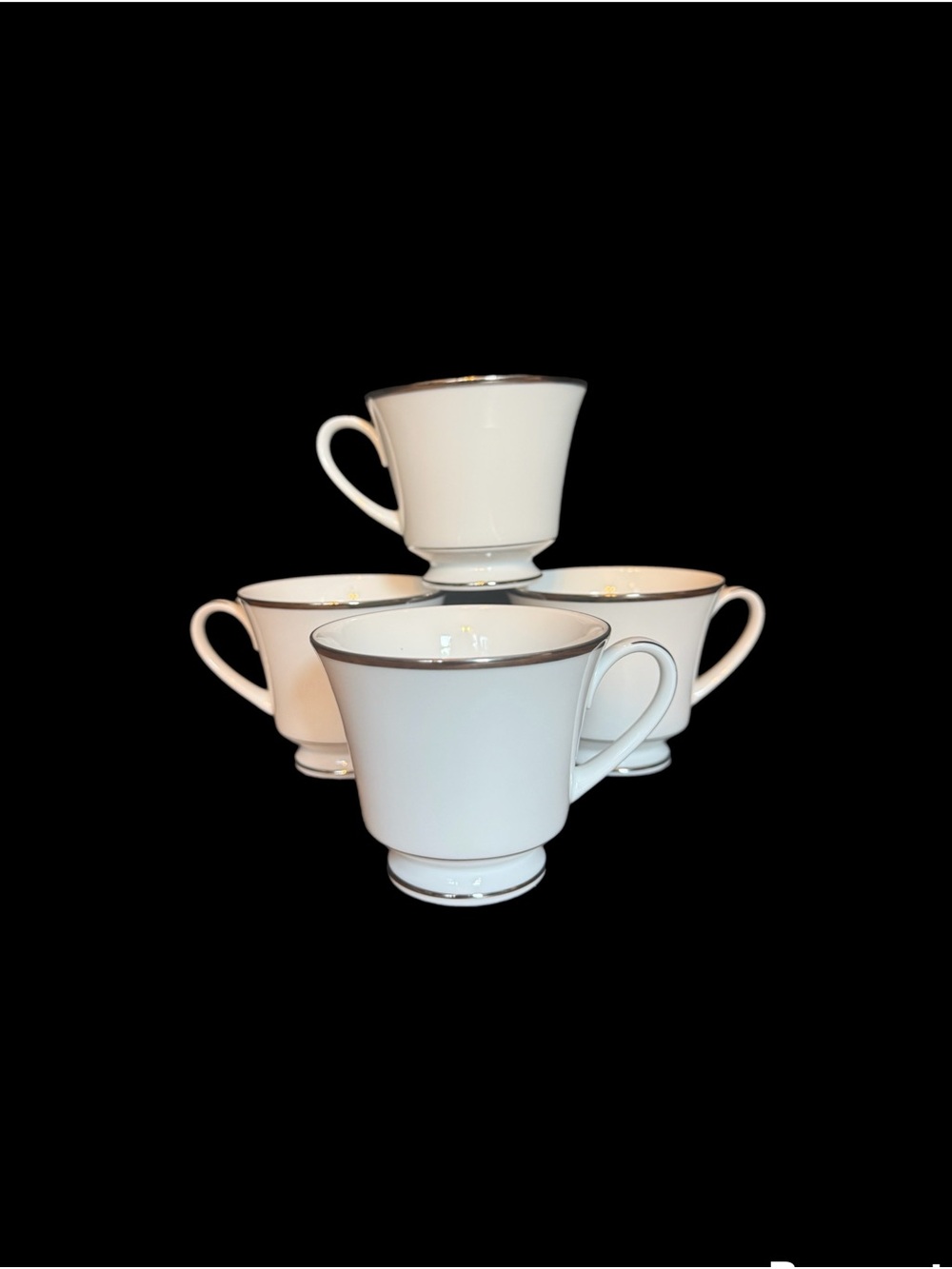 Vintage Noritake Spectrum Set Of 4 Teacups, 8 oz. Silver Trim